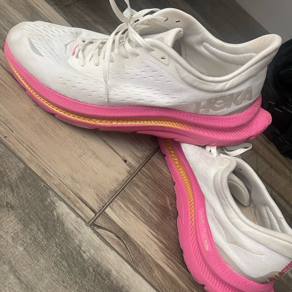 Hoka Women's White Pink Yellow Running Sneakers